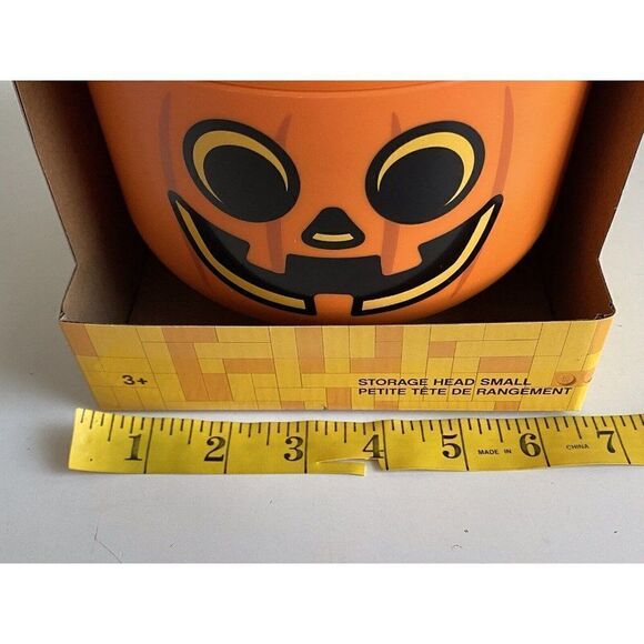 Lego Storage Head Container Pumpkin Halloween Jack O Lantern Orange SMALL NEW - Picture 9 of 9